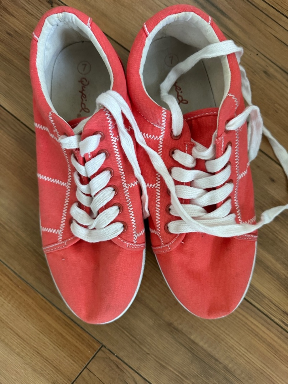 Cupid Coral Canvas Lace-Up Sneakers with White Stitching